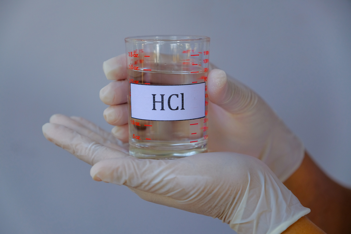 hydrochloric acid solution in glass